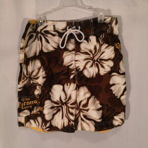 Corona Extra Men's Size 34 Brown Beige White Loose Fit Swim Shorts
